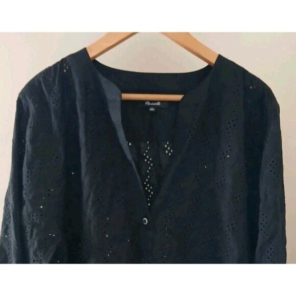 Madewell Long Sleeve Popover Top Eyelet Linen - Picture 2 of 9